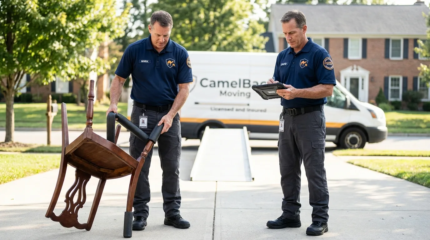 Movers inspecting furniture for damage prevention before loading in Isle of Palms, SC