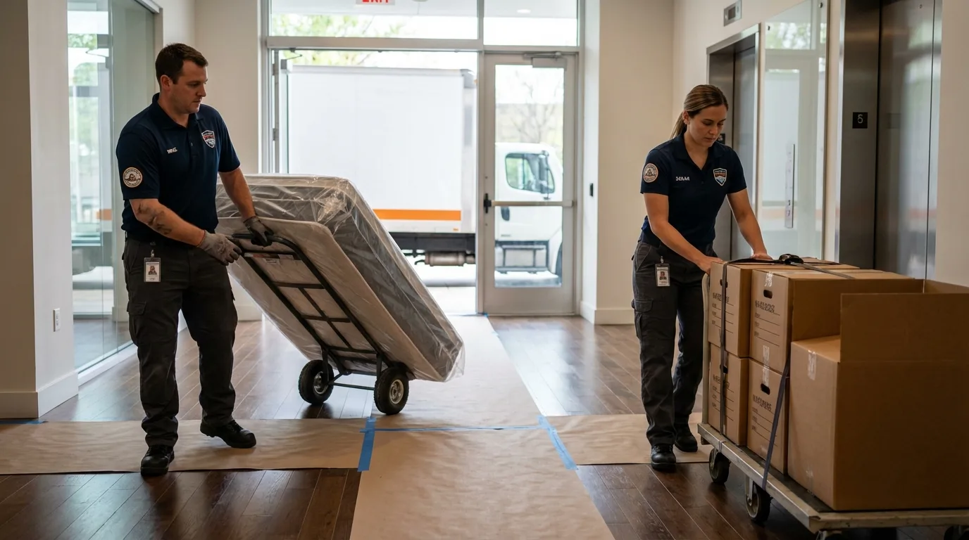 Professional apartment movers loading elevator in Isle of Palms, SC